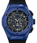 Classic Fusion Chronograph in Blue Ceramic on Black Rubber Strap with Skeleton Dial