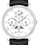 Villeret Quantieme Moon Phase and Complete Calendar 40mm in Steel on Black Crocodile Leather Strap with White Roman Dial