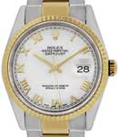Datejust Mid Size 31mm in Steel with Yellow Gold Fluted Bezel   on Oyster Bracelet with White Roman Dial