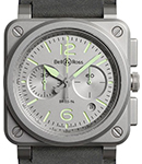BR-03 94 Aviation Chronograph in Steel on Black Calfskin Leather Strap with Grey Dial