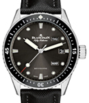 Fifty Fathoms Bathyscaphe Annual Calendar 43mm in Stainless Steel with Black Ceramic Bezel on Black Leather Strap with Metallic Black Dial