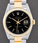 Datejust 36mm in Steel with Yellow Gold Smooth Bezel on Oyster Bracelet with Black Stick Dial