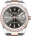 Datejust 36mm in Steel with Rose Gold Diamond Bezel on Oyster Bracelet with Rhodium Index Dial