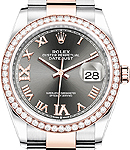 36mm Datejust in Steel with Rose Gold Diamond Bezel on Oyster Bracelet with Slate Roman Dial