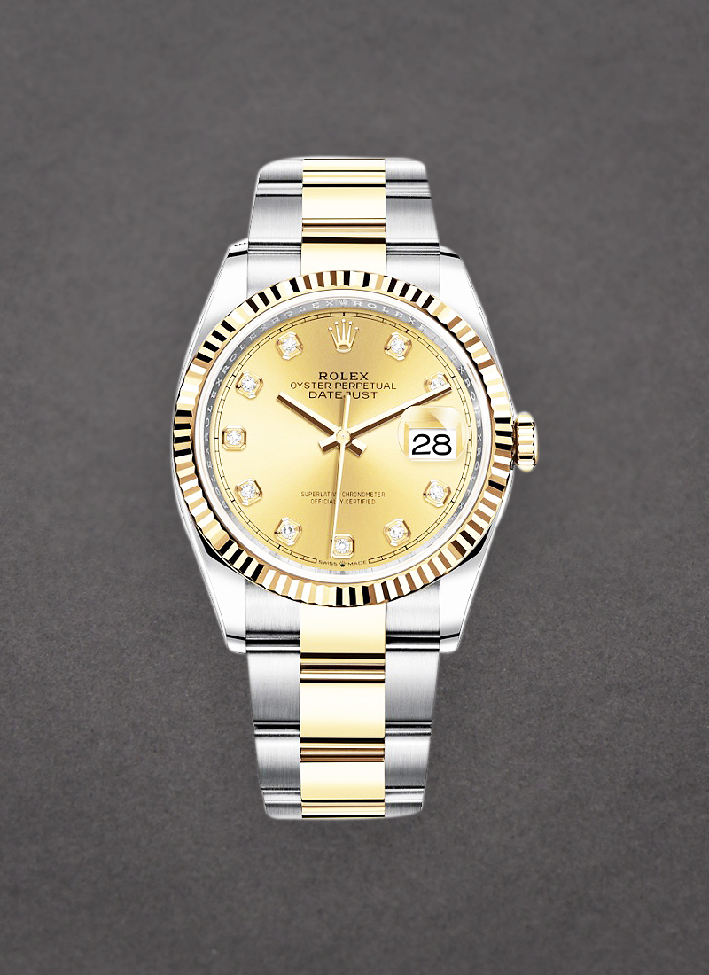 Rolex Unworn Datejust 36mm in Steel with Yellow Gold Fluted Bezel