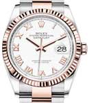 Datejust 36mm in Steel with Rose Gold Fluted Bezel on Oyster Bracelet with White Roman Dial