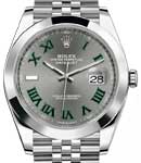Datejust 41mm in Steel with Smooth Bezel on Jubilee Bracelet with Slate & Green Roman Wimbledon Dial