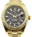 Sky Dweller 42mm in Yellow Gold with Fluted Bezel on Oyster Bracelet with Black Stick Dial