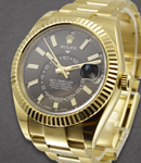 Sky Dweller 42mm in Yellow Gold with Fluted Bezel on Oyster Bracelet with Black Stick Dial