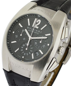 Ergon Chronograph in Steel on Black Leather Strap with Black Dial