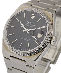 Quartz Datejust 36mm in Steel with Fluted Bezel on Steel Quartz Oyster Bracelet with Black Stick Dial