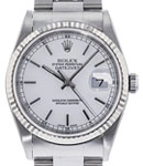 Men's Datejust 36mm in Steel with White Gold Fluted Bezel on Oyster Bracelet with White Stick Dial