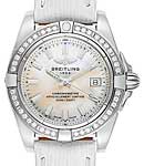 Galactic 32mm Automatic in Steel with Diamond Bezel on White Sahara Leather Strap with White MOP Stick Dial