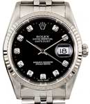Men's Datejust 36mm in Steel with White Gold Fluted Bezel on jubilee Bracelet with Black Diamond Dial