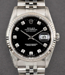 Men's Datejust 36mm in Steel with White Gold Fluted Bezel on jubilee Bracelet with Black Diamond Dial