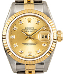 Datejust 26mm in Steel with Yellow Gold Fluted Bezel on Bracelet with Champagne Diamond Dial