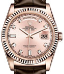 President Day-Date 36mm in Rose Gold with Fluted Bezel on Strap with Pink Diamond Dial