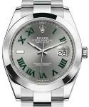 Datejust 41mm in Steel with Smooth Bezel on Oyster Bracelet and Slate Dial with Green Roman Numerals