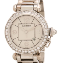Pasha 32mm in White Gold with Diamond Bezel on White Gold Bracelet with Silver Dial
