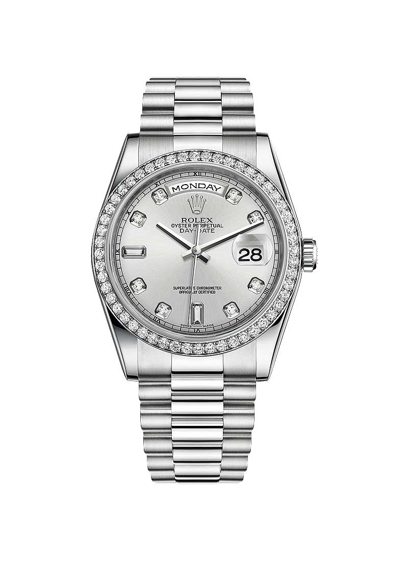 Pre-Owned Rolex President Day Date 36mm in Platinum with Diamond Bezel