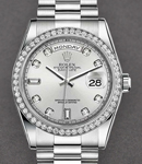 President Day Date 36mm in Platinum with Diamond Bezel on President Bracelet with Silver Diamond Dial