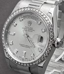 President Day Date 36mm in Platinum with Diamond Bezel on President Bracelet with Silver Diamond Dial