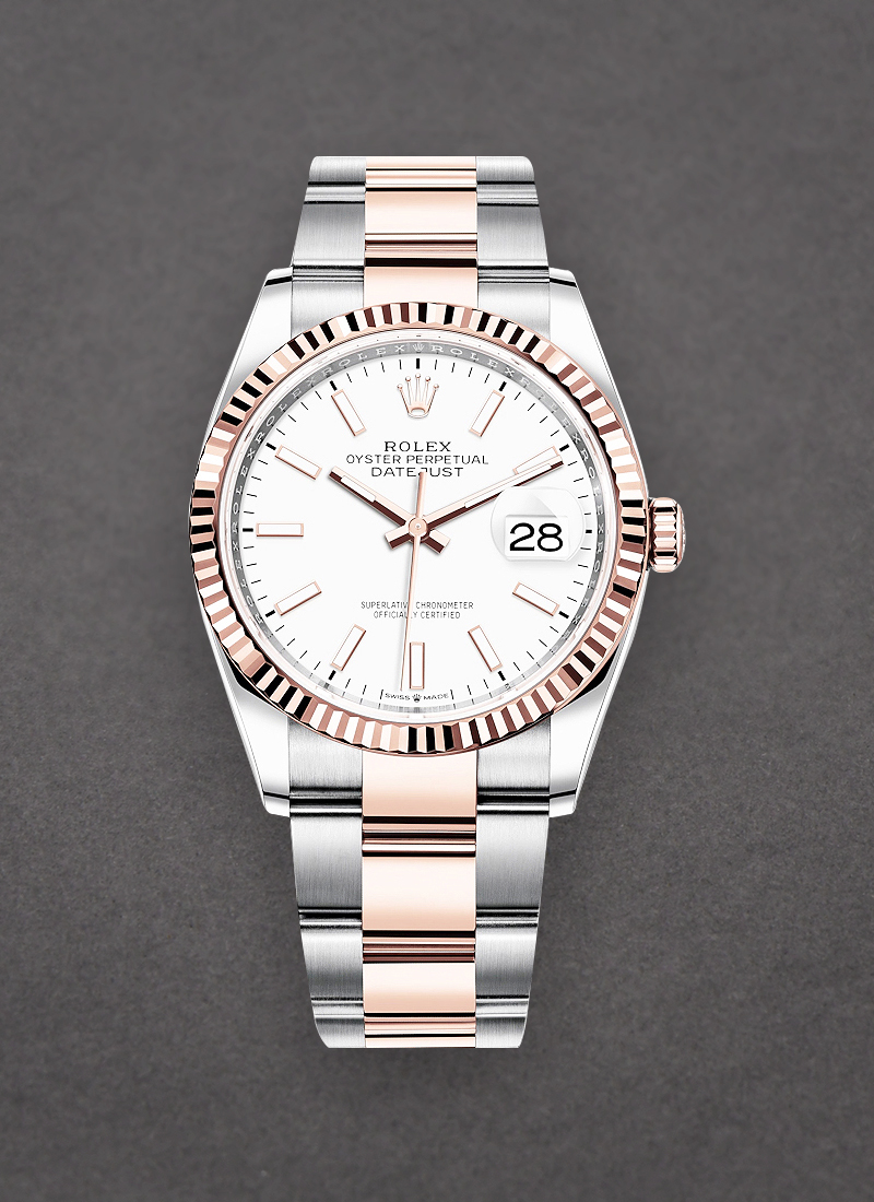 Rolex Unworn Datejust in Steel with Rose Gold Fluted Bezel