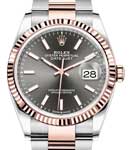 Datejust 36mm in Steel with Rose Gold Fluted Bezel on Bracelet with Dark Rhodium Stick Dial