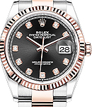 Datejust in Steel with Rose Gold Fluted Bezel on Oyster Bracelet with Black Diamond Dial