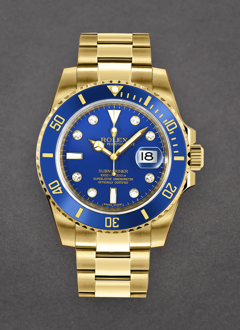 Pre-Owned Rolex Submariner 40mm in Yellow Gold with Blue Ceramic Bezel