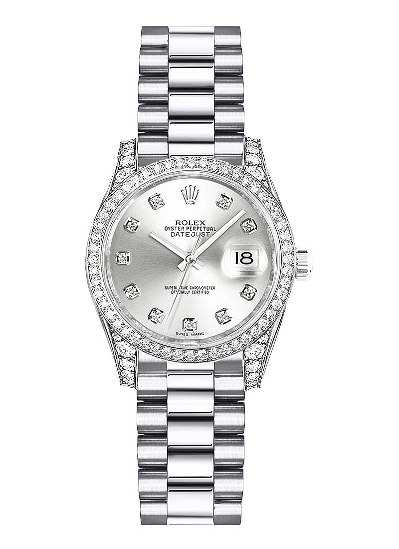 Pre-Owned Rolex Ladies President in White Gold with Diamond Bezel