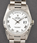 President 36mm in White Gold with Fluted Bezel on President Bracelet with White Roman Dial