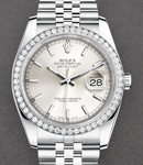 Datejust 36mm in Steel with Diamond Bezel on Jubilee Bracelet with Silver Stick Dial
