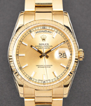 President Day-Date 36mm in Yellow Gold with Fluted Bezel on Oyster Bracelet with Champagne Lume Index Dial