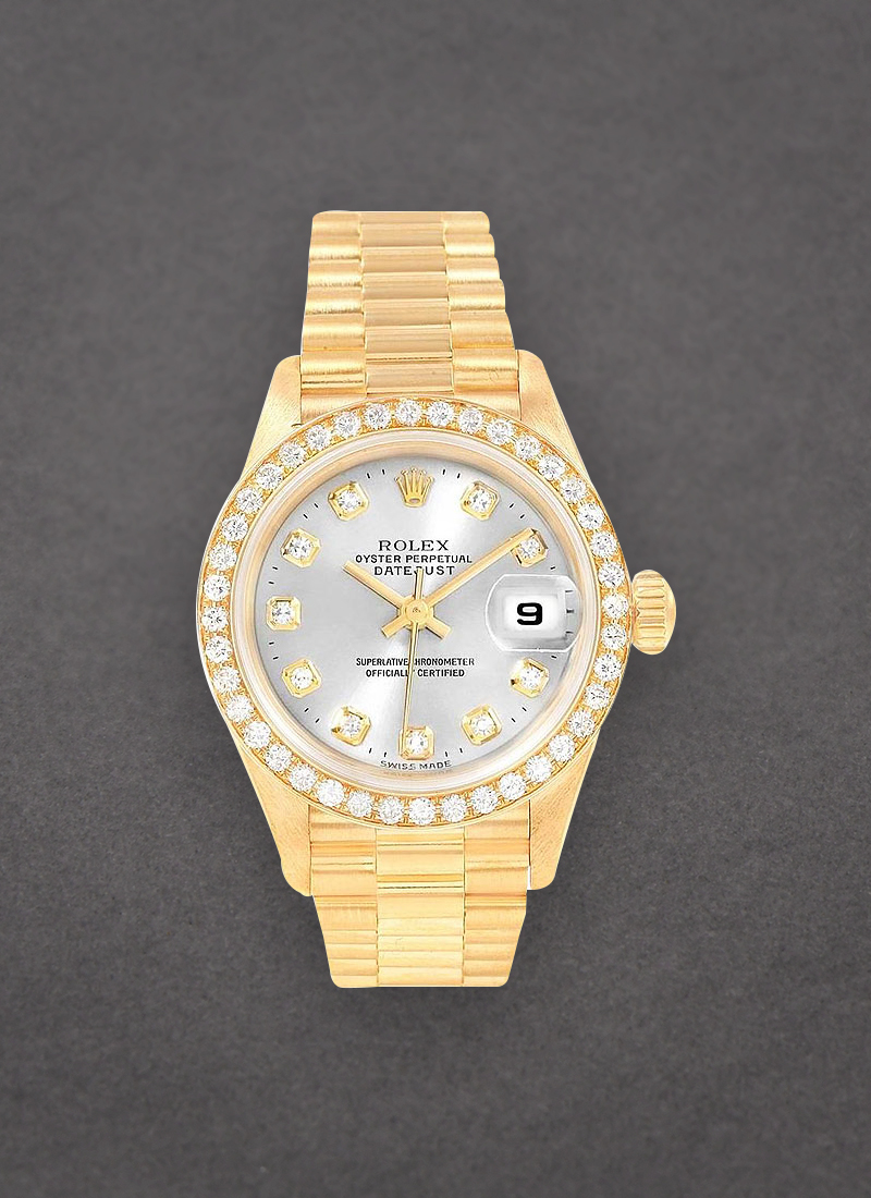 Pre-Owned Rolex Ladies President 26mm in Yellow Gold with Diamond Bezel