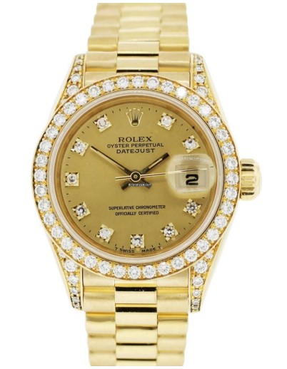 Ladies President in Yellow Gold with Diamond Bezel on President Bracelet with Champagne Diamond Dial