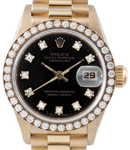 Ladies President in Yellow Gold with Diamond Bezel on President Bracelet with Black Diamond Dial