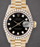 Ladies President in Yellow Gold with Diamond Bezel on President Bracelet with Black Diamond Dial