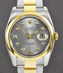 Datejust 36mm in Steel with Yellow Gold Smooth Bezel on Oyster Bracelet with Silver Diamond Dial