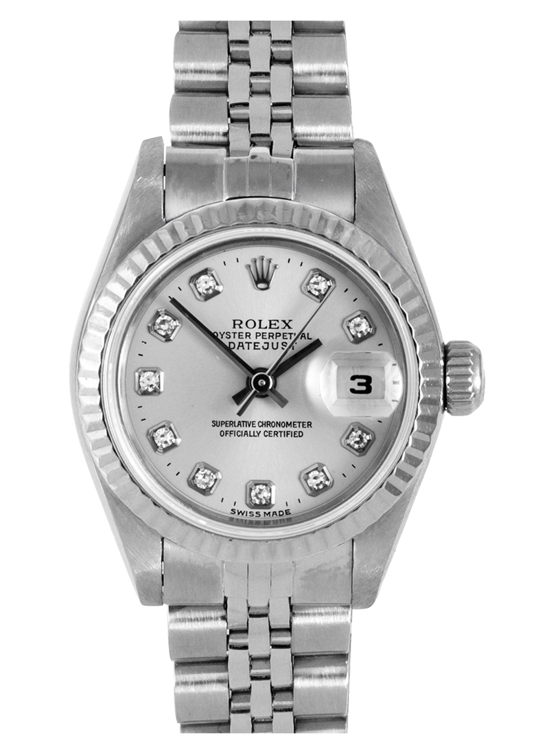 Pre-Owned Rolex Ladies Datejust 26mm in Steel with White Gold Fluted Bezel