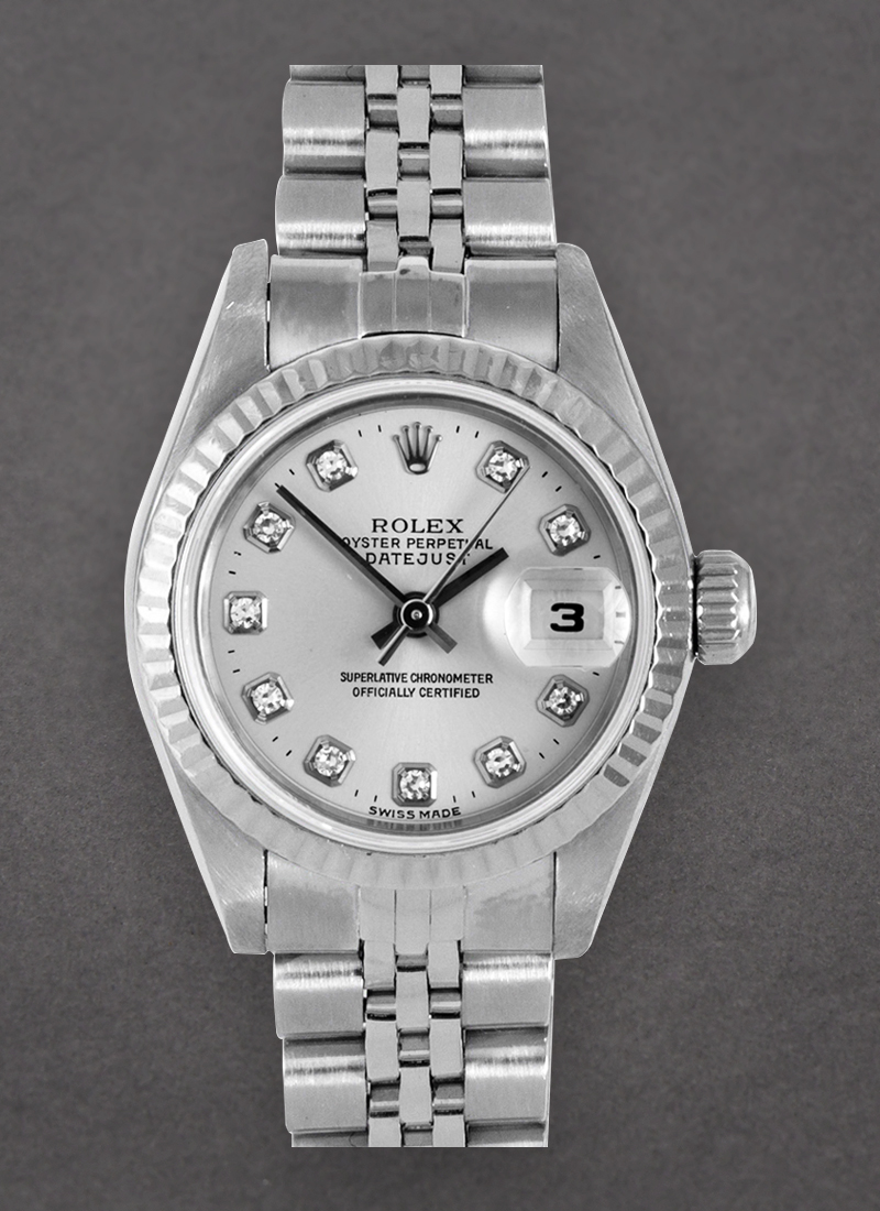 Pre-Owned Rolex Ladies Datejust 26mm in Steel with White Gold Fluted Bezel