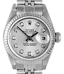 Ladies Datejust 26mm in Steel with White Gold Fluted Bezel on Jubilee Bracelet with Silver Diamond Dial
