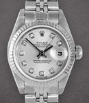 Ladies Datejust 26mm in Steel with White Gold Fluted Bezel on Jubilee Bracelet with Silver Diamond Dial