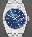 Datejust 36mm in Steel with White Gold Fluted Bezel on Jubilee Bracelet with Blue Stick Dial