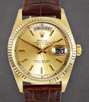 President Day Date 36mm in Yellow Gold with Fluted Bezel on Strap with Champagne Stick Dial