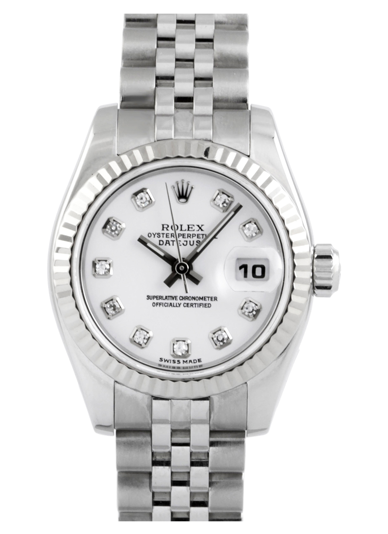 Pre-Owned Rolex Datejust Lady's in Steel with White Gold Fluted Bezel