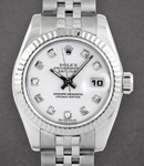 Datejust Lady's in Steel with White Gold Fluted Bezel on Steel Jubilee Bracelet with White Diamond Dial