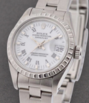 Ladies Datejust 26mm in Steel with Engine Turned Bezel on Oyster Bracelet with White Roman Dial