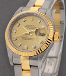 2-Tone 26mm Datejust in Steel with Yellow Gold Fluted Bezel on Steel and Yellow Gold Oyster Bracelet with Champagne Diamond Dial