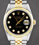 Datejust 36mm in Steel with Yellow Gold Fluted Bezel on Jubilee Bracelet with Black Diamond Dial